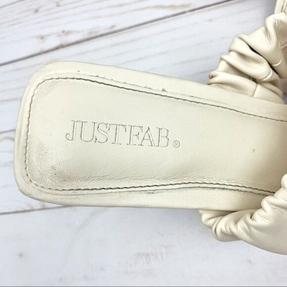 Justfab Gretchen Slip on Rushed Slide Sandals Chunky Heel Cream  Size  8.5 - Picture 6 of 12